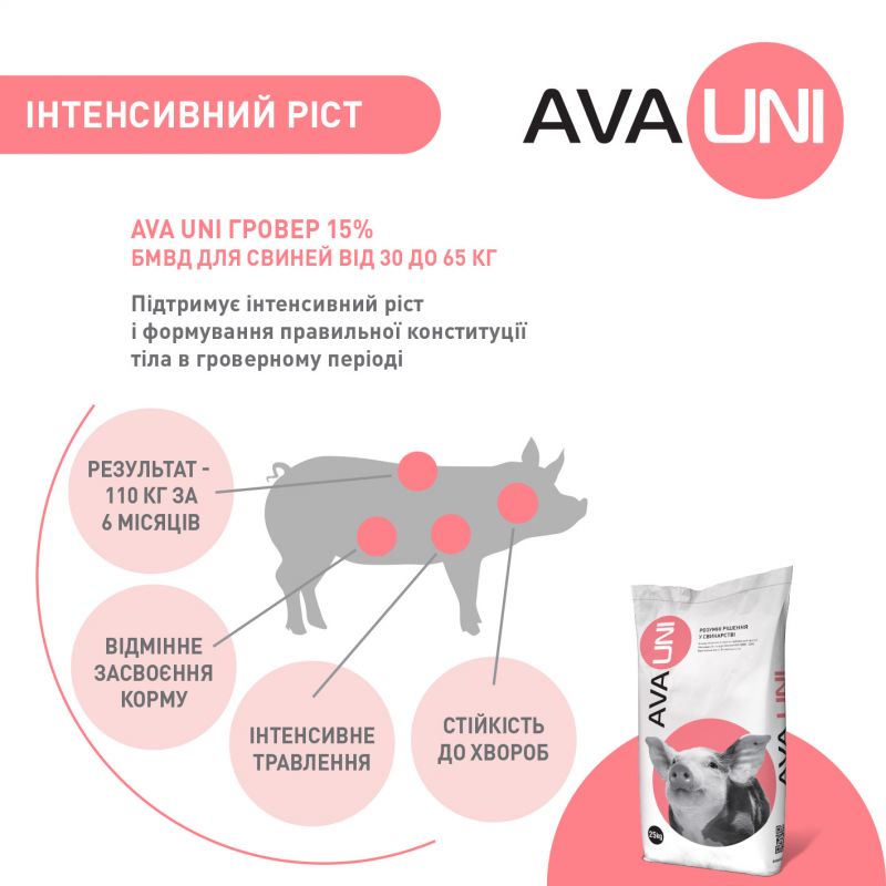 БМВД для свиней 30 – 65 кг AVA UNI Гровер 15%