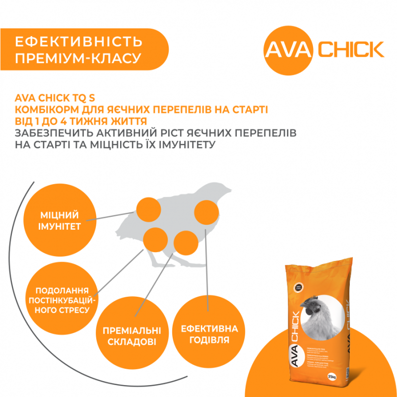 AVA Chick TQ S - стартовий комбікорм для яєчних перепелів