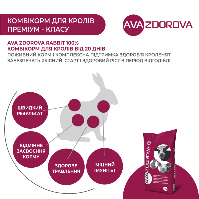 AVA ZDOROVA Кроли - гранулированный комбикорм для молодняка кролей с 20 дня и кролематок