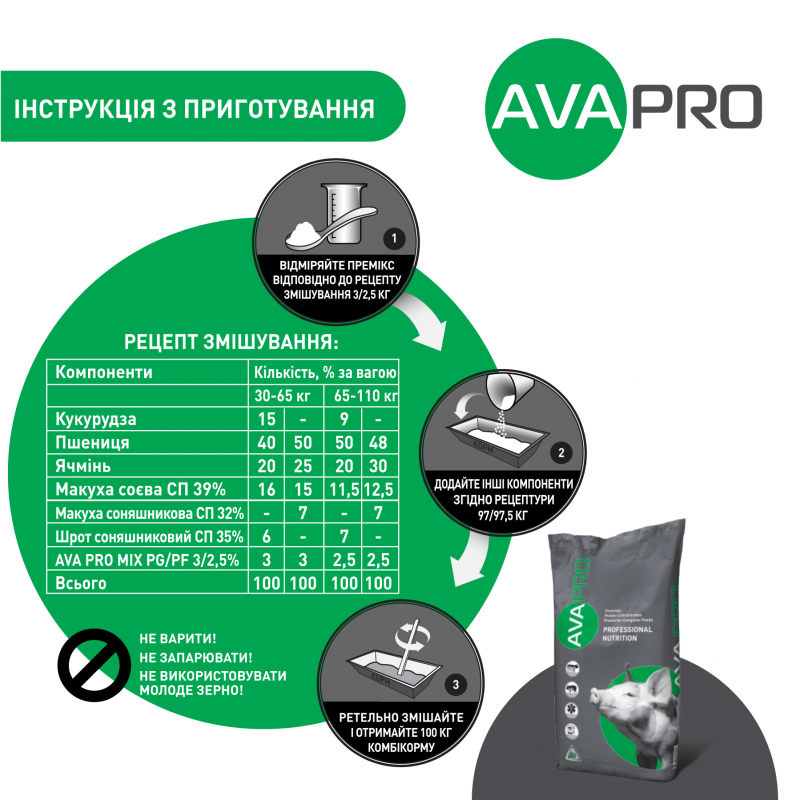 AVA PRO MIX PG/PF 3/2,5% - премикс для свиней 30-110 кг.