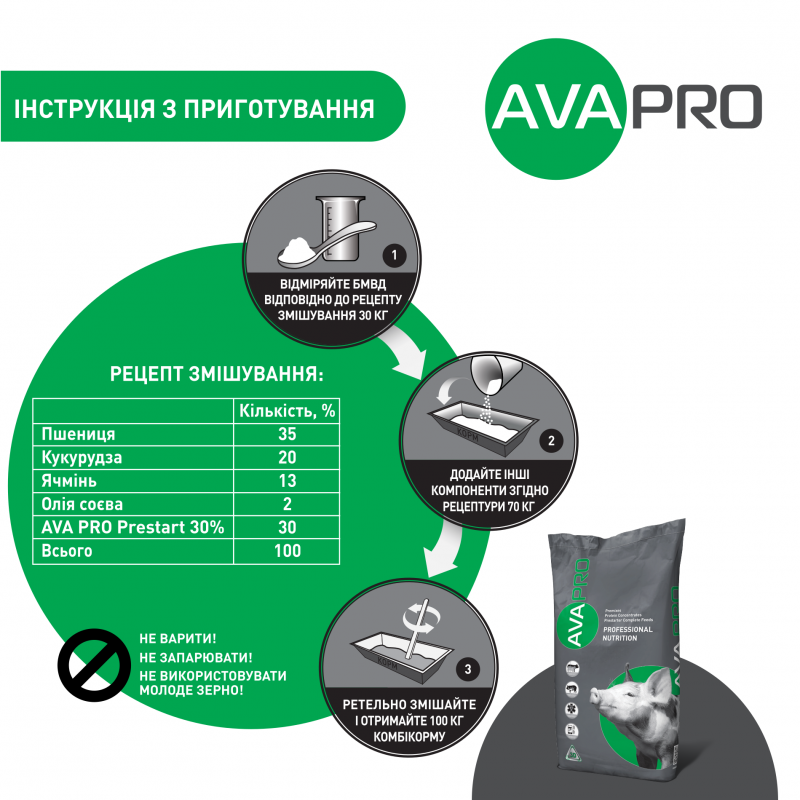 БМВД для поросят до 12 кг AVA PRO Prestart 30%. Упаковка 25 кг. БМВД от производителя AVA GROUP