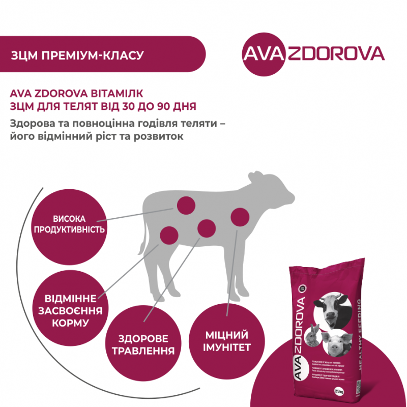 AVA ZDOROVA  Витамилк 25 кг - ЗЦМ (заменитель цельного молока) для телят с 30 по 90 день.